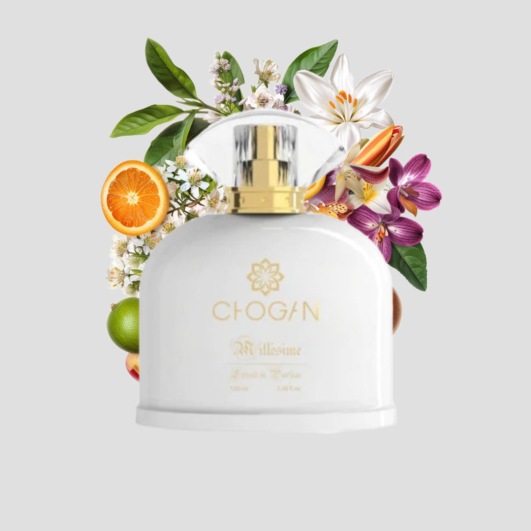 Chogan 049 Damen Parfum Dupe von OLFAZETA - 100ml mit visueller Darstellung der Duftnoten