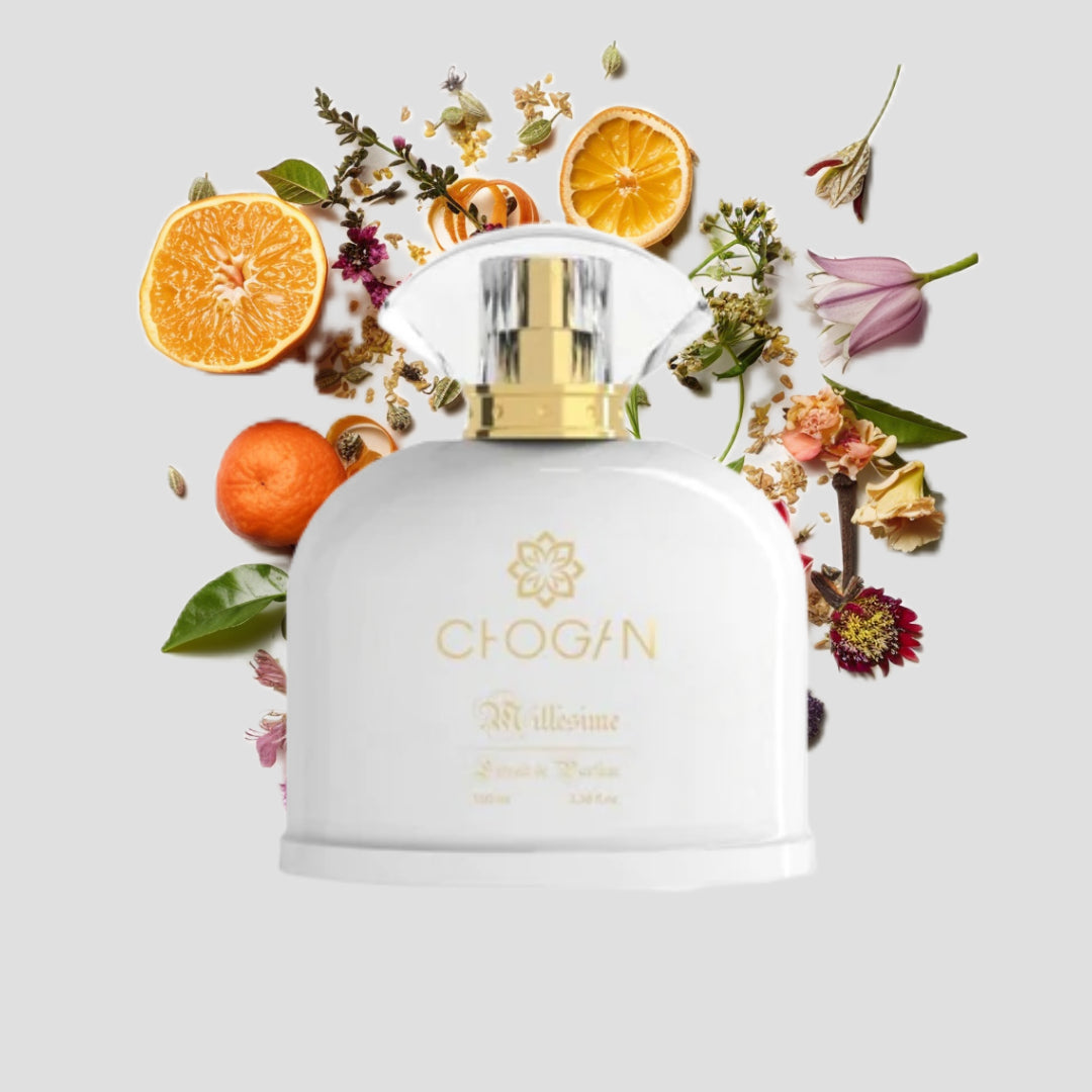 Chogan 056 Damen Parfum Dupe von OLFAZETA - 100ml mit visueller Darstellung der Duftnoten
