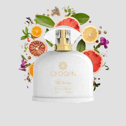 Chogan 057 Damen Parfum Dupe von OLFAZETA - 100ml mit visueller Darstellung der Duftnoten
